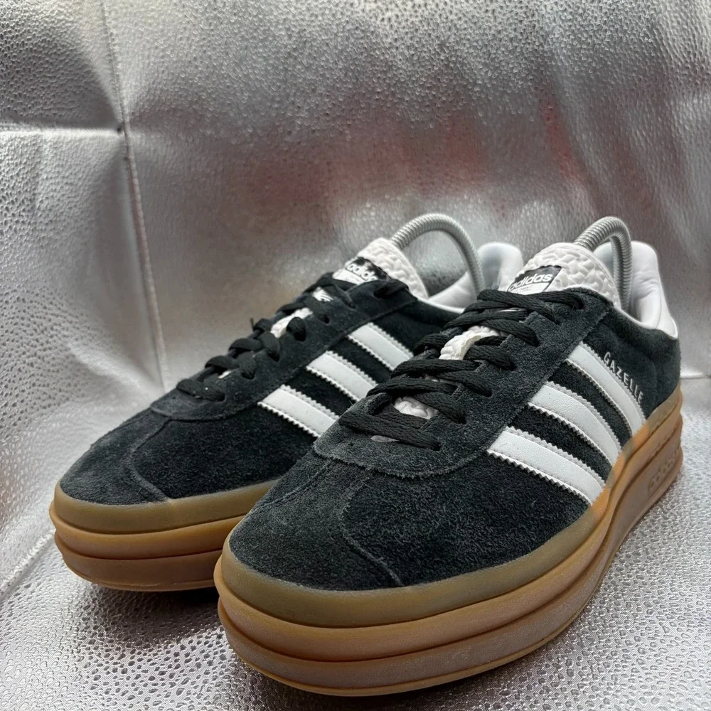 Size 8 Adidas Gazelle Bold Core Black White Gum Low Top Athletic Sneakers IE0876